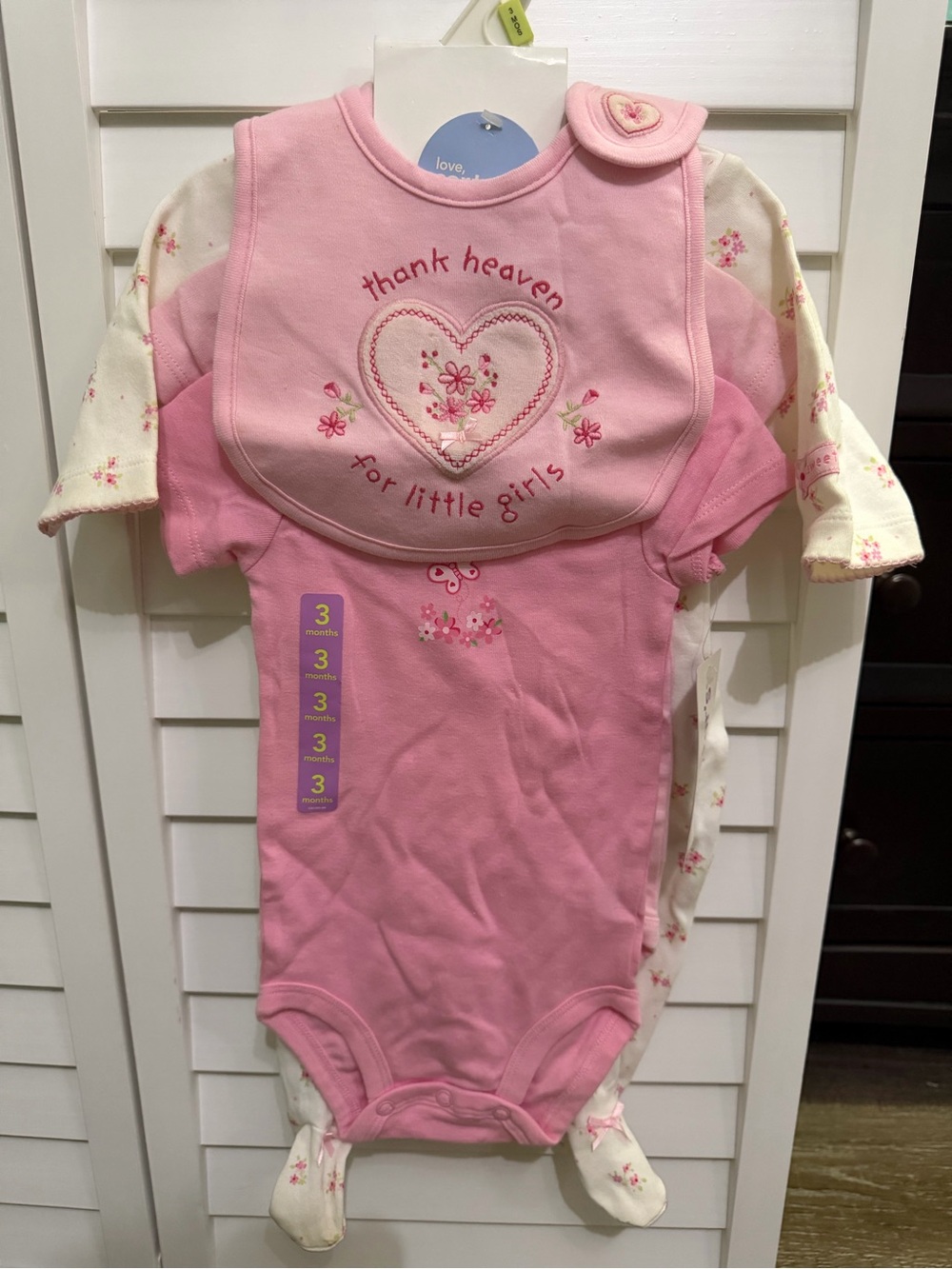 Pink Baby Girl Bodysuit & Bib Set - Floral Heart